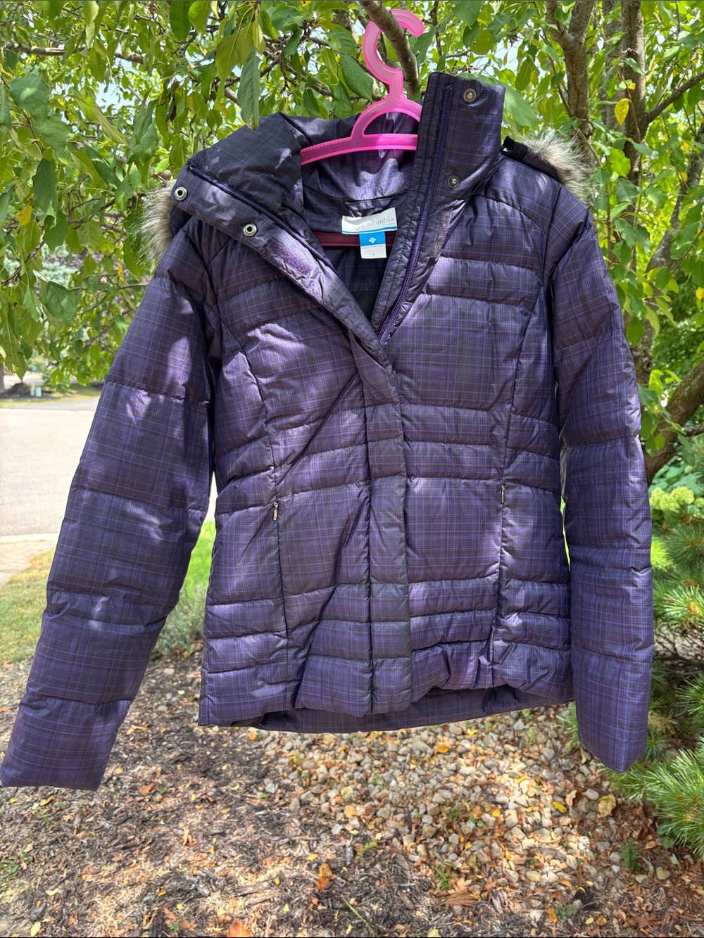 Columbia Women's Plaid Purple Insulated Puffer Jacket with Hood
